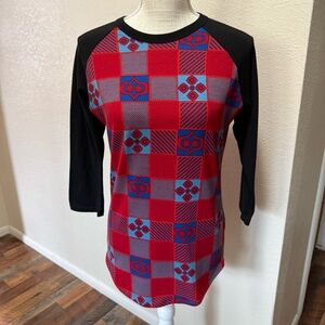 LuLaRoe Red, Blue & Black Checkered 3/4 Sleeve Top - Size XS